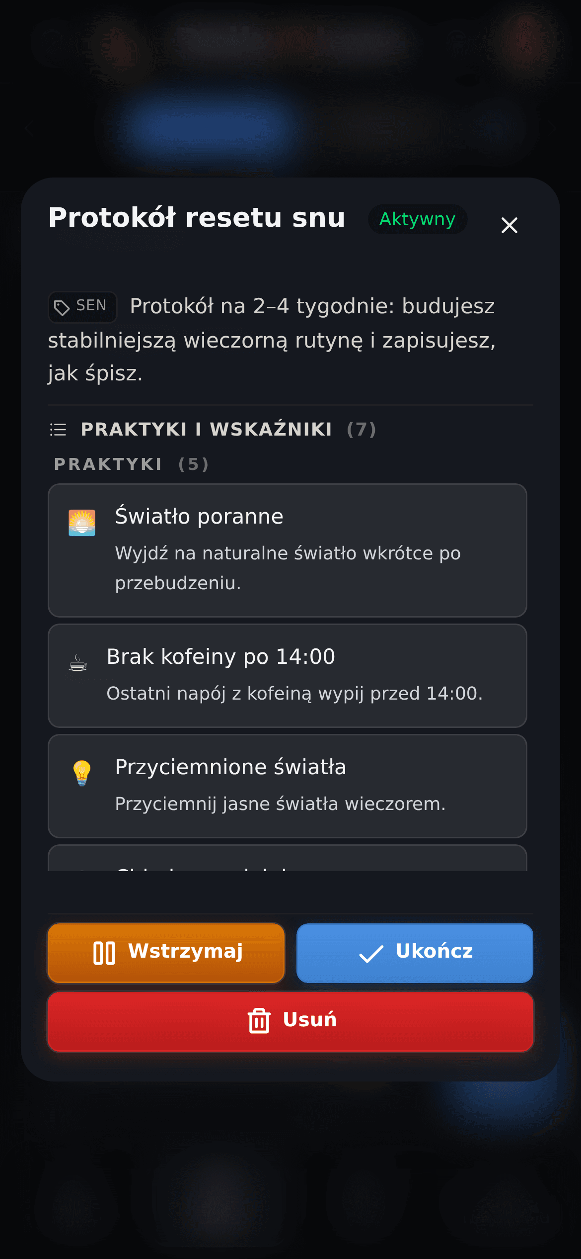 Ekran zarządzania protokołami w aplikacji DailyLens